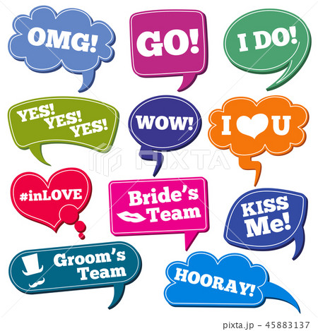 Weddings phrases in speech bubbles vector photo props set 45883137