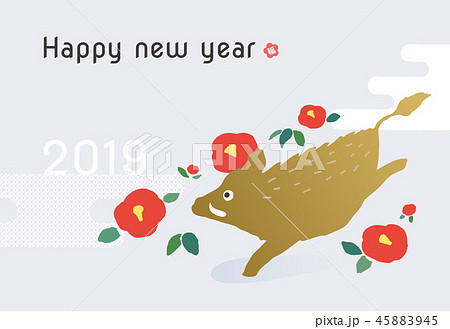 椿といのしし_2019年賀 椿といのしし_2019年賀 45883945