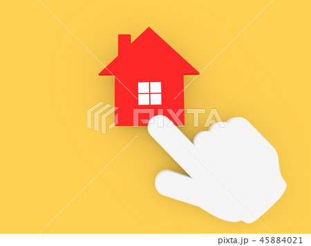 Cursor hand clicking on the house icon. Cursor hand clicking on the house icon. 45884021