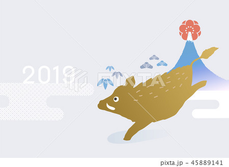 富士山といのしし_2019年賀 45889141