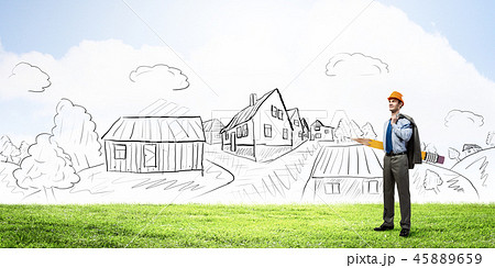 Architect designer with huge pencil 45889659