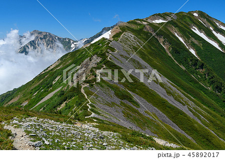 夏の小蓮華山と鑓ヶ岳、杓子岳 45892017