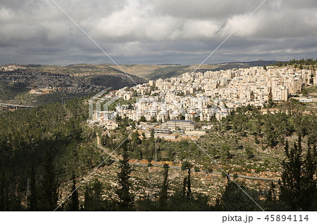 【エルサレム】ヘルツルの丘から望む西エルサレムの住宅街 【エルサレム】ヘルツルの丘から望む西エルサレムの住宅街 45894114