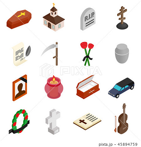 Funeral and burial isometric 3d icons 45894759