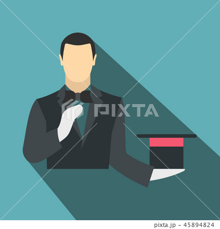 Magician in a black suit holding an empty top hat 45894824