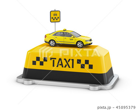 3d Illustration of taxi car on the Shield taxi isolated white background 45895379