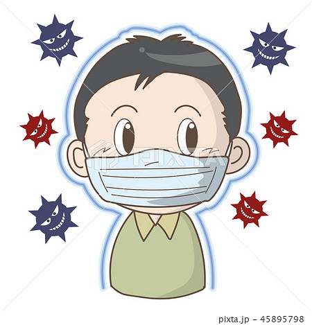 インフルエンザ 風邪予防 マスク男の子 のイラスト素材