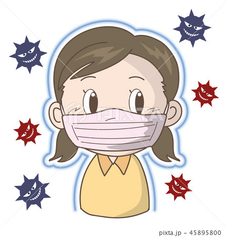 インフルエンザ 風邪予防 マスク女の子 のイラスト素材
