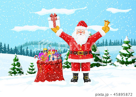 Christmas background. Santa claus with bag gifts 45895872