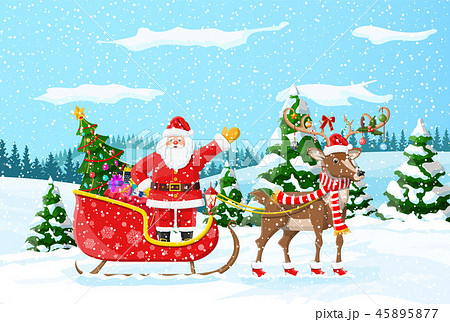 Christmas santa claus rides reindeer sleigh. Christmas santa claus rides reindeer sleigh. 45895877