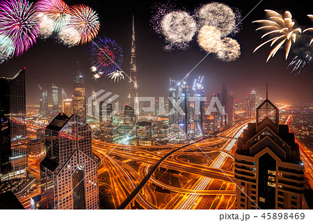 New Year fireworks display in Dubai, UAE New Year fireworks display in Dubai, UAE 45898469