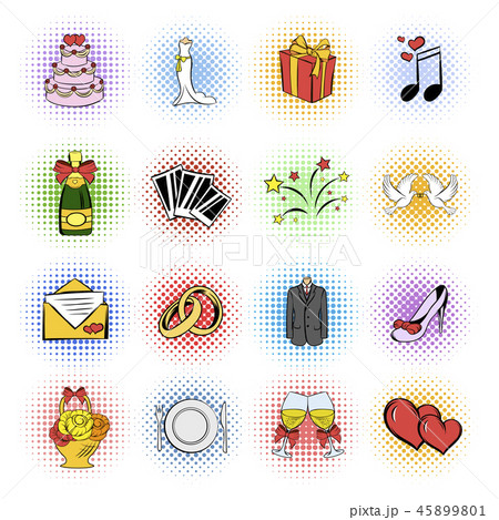 Wedding comics icons set Wedding comics icons set 45899801