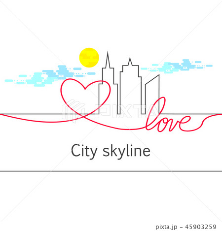 Silhouette of the city and heart and love and sun. Silhouette of the city and heart and love and sun. 45903259