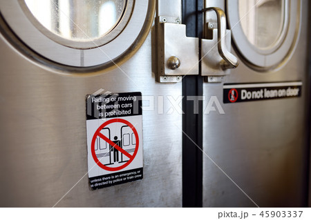 Subway train doors and windows in New York Subway train doors and windows in New York 45903337