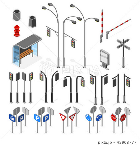 Isometric 3d street, road vector objects icons set Isometric 3d street, road vector objects icons set 45903777