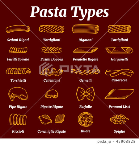 Traditional italian pasta list with names vector set 45903828