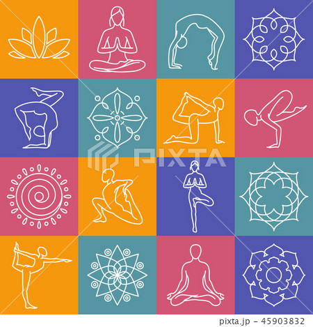 Yoga, body poses vector symbols for pilates studio, meditation class 45903832