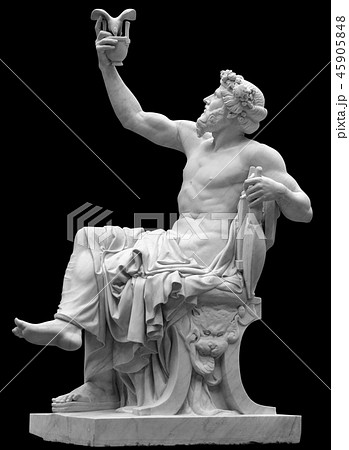 Statue of Dionysus or Bacchus with bunch of grapes isolated on white 45905848