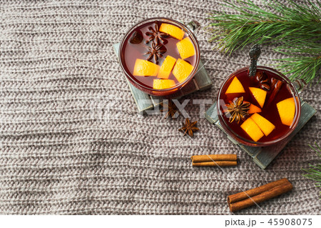 Christmas mulled wine with spices and fruit  45908075