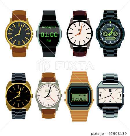 Man wrist watch flat vector set 45908159