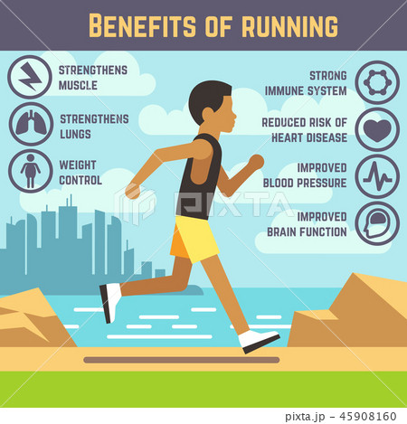 Jogging man, running guy, fitness exercise lifestyle cartoon vector concept 45908160