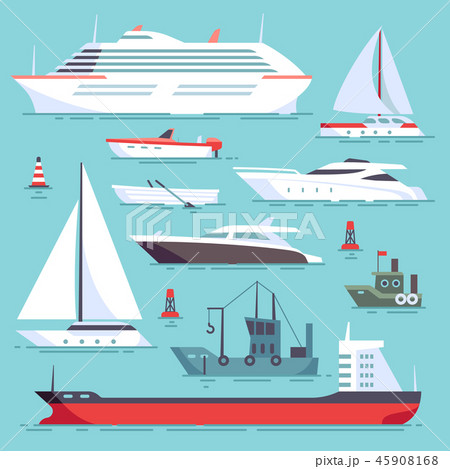 Ships at sea, shipping boats, ocean transport vector icons set 45908168