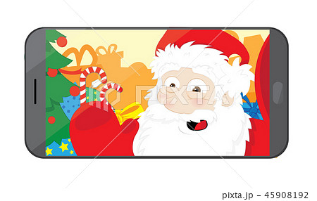 Funny Santa Claus taking a selfie in his workshop 45908192