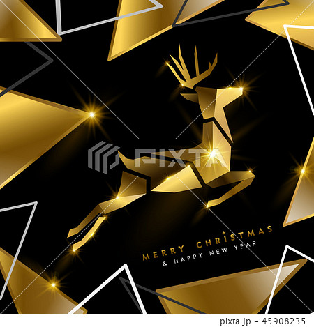 Christmas and New Year gold 3d deer greeting card 45908235