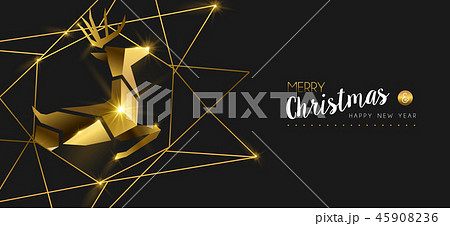 Christmas and New Year gold 3d deer greeting card 45908236