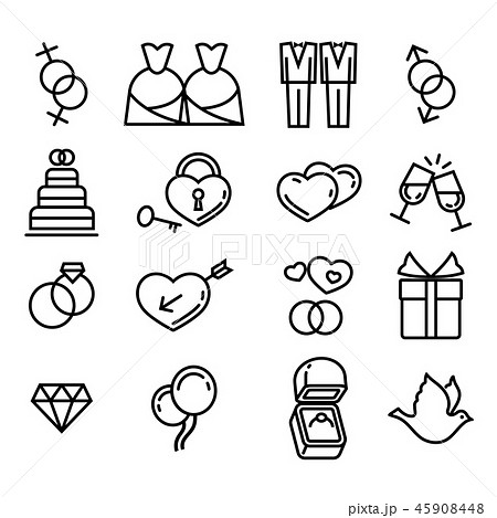 Vector gay wedding icons set white 45908448