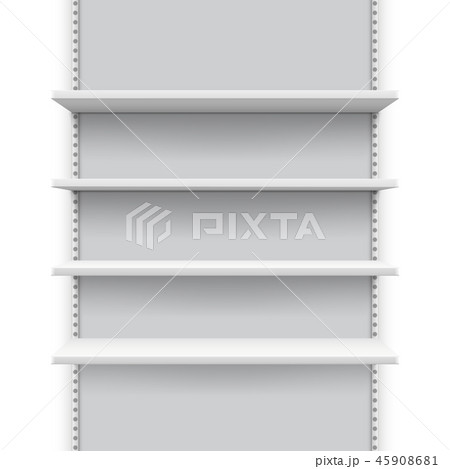 Empty market retail stand with shelves for products, store display vector mockup Empty market retail stand with shelves for products, store display vector mockup 45908681