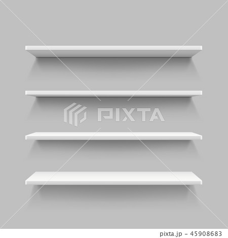 Empty white shop shelf, retail shelves, 3d store wall display vector illustration Empty white shop shelf, retail shelves, 3d store wall display vector illustration 45908683