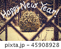Happy New Year card of winter view through window. 45908928