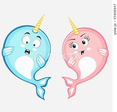 Narwhal couple characters in cartoon style drawing Narwhal couple characters in cartoon style drawing 45908947