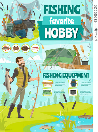 Fisher with fish and rod, cartoon vector Fisher with fish and rod, cartoon vector 45909226