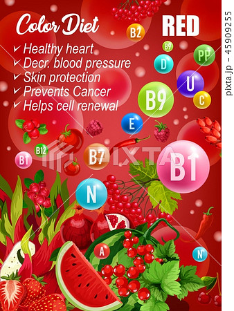 Color detox diet, red products day menu, vector 45909255