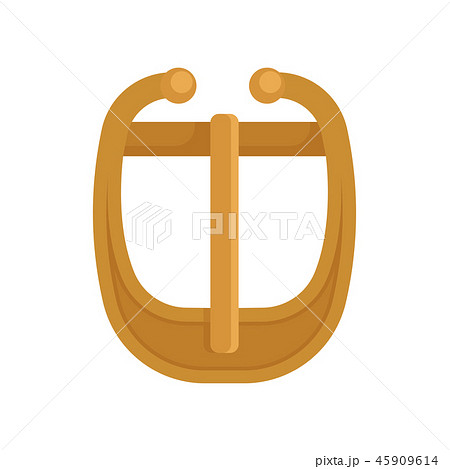 Flat vector icon of gold-plated metal buckle with hinged pin. Garment accessory. Element of clothing 45909614