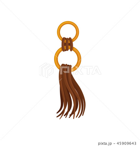 Flat vector icon of brown leather tassel on golden rings. Fashion eement for garment and women bag Flat vector icon of brown leather tassel on golden rings. Fashion eement for garment and women bag 45909643