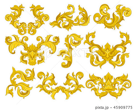 Vector Set Of Golden Baroque Ornaments のイラスト素材