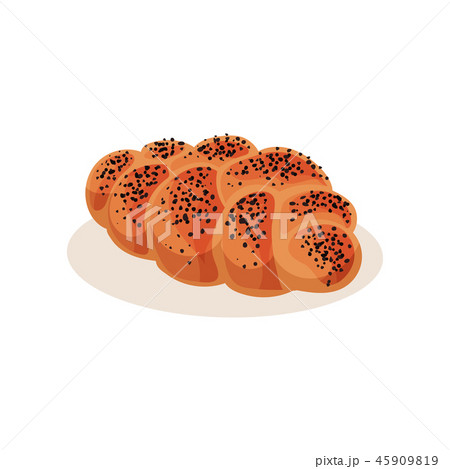 Fresh braided loaf bread with poppy seeds, bakery pastry product vector Illustration on a white 45909819