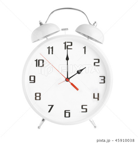 White alarm clock showing two o'clock isolated on white background White alarm clock showing two o'clock isolated on white background 45910038
