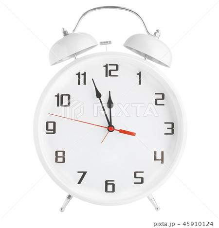 White alarm clock showing twelve o'clock isolated on white background White alarm clock showing twelve o'clock isolated on white background 45910124