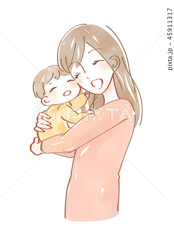 赤ちゃんを抱っこする女性 イラスト 水彩のイラスト素材