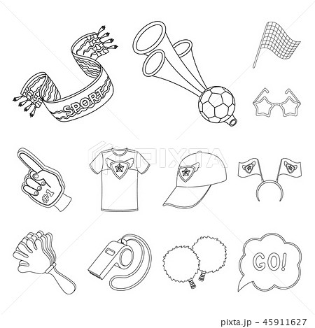 Fan and Attributes outline icons in set collection for design. Sports Fan vector symbol stock web 45911627