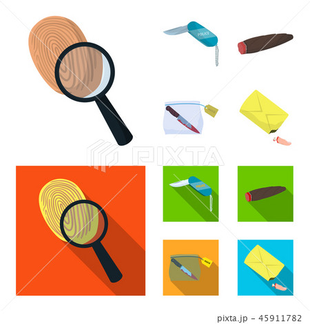 A fingerprint study, a folding knife, a cigar detective, a crime weapon tool in the package. Crime 45911782