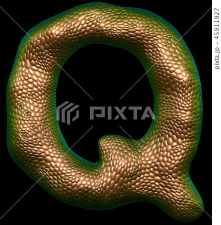 Letter Q made of natural gold snake skin texture isolated on black. 45911927