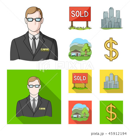 Employee of the agency, sold, metropolis, country house. Realtor set collection icons in cartoon Employee of the agency, sold, metropolis, country house. Realtor set collection icons in cartoon 45912194