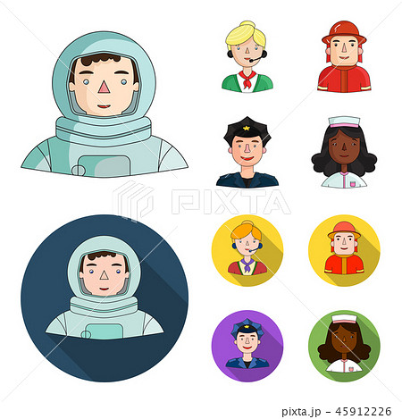 An astronaut in a spacesuit, a co-worker with a microphone, a fireman in a helmet, a policeman with An astronaut in a spacesuit, a co-worker with a microphone, a fireman in a helmet, a policeman with 45912226