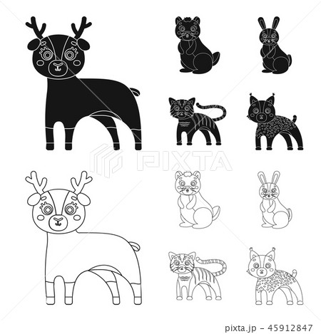 Animals, domestic, wild and other web icon in black,outline style. Zoo, toys, children, icons in set 45912847