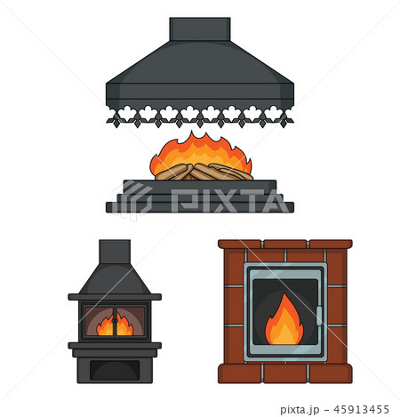 Different kinds of fireplaces cartoon icons in set collection for design.Fireplaces construction Different kinds of fireplaces cartoon icons in set collection for design.Fireplaces construction 45913455